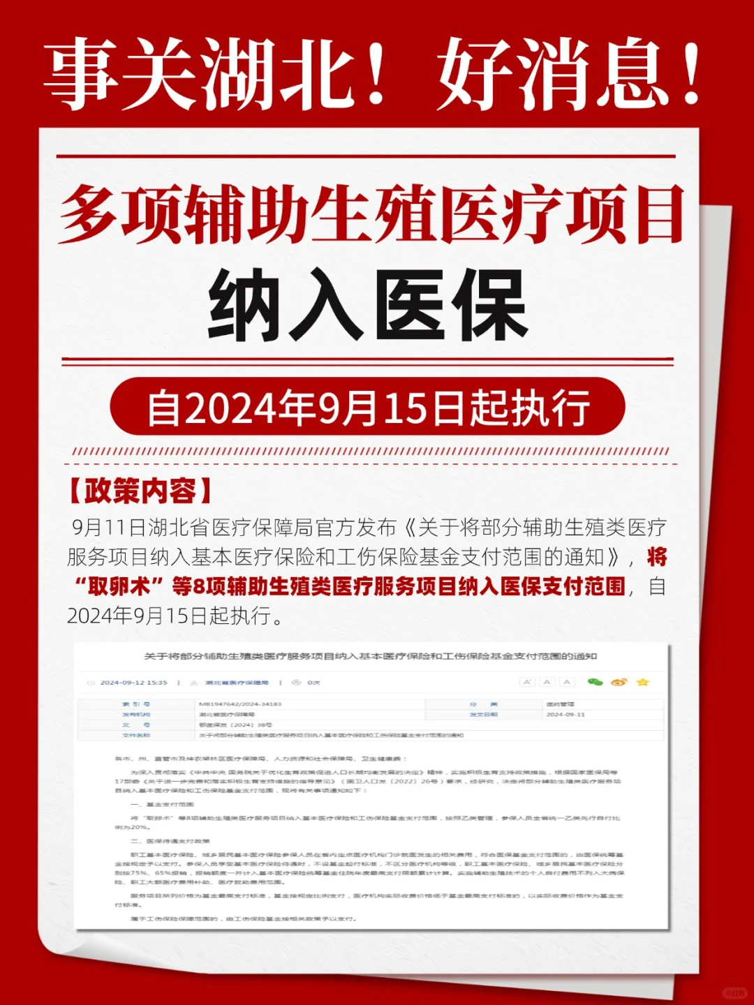 湖北 | 将“取卵术”等8项辅助生殖项目,提供试管代孕